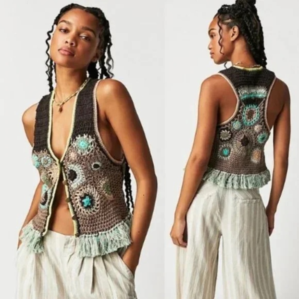 Free People Desert Rose Crochet Boho Vest